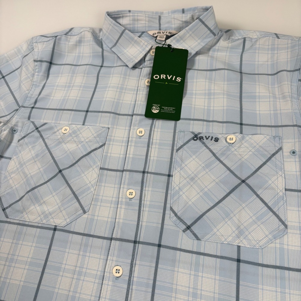 Orvis‎ Mens S Blue Fletcher Tech Shirt NEW Plaid Short Sleeve Moisture Wicking